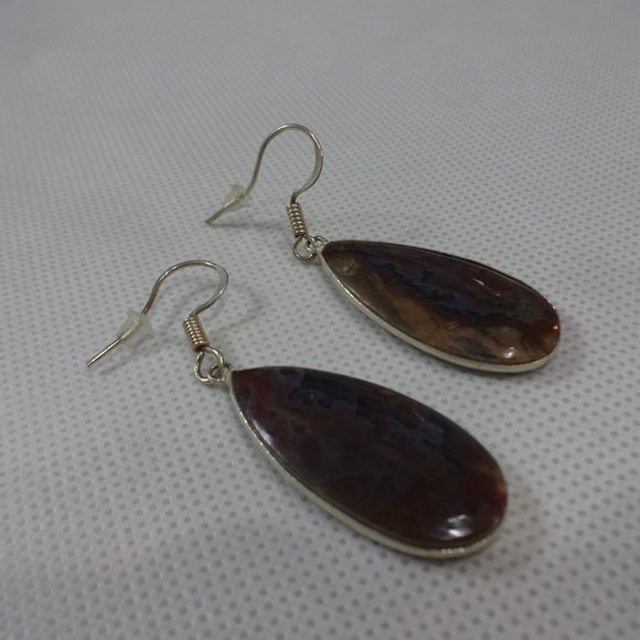 Stunning "FANCY JASPER" Handmade Sterling Dangle Earrings #461A - Picture 2 of 3